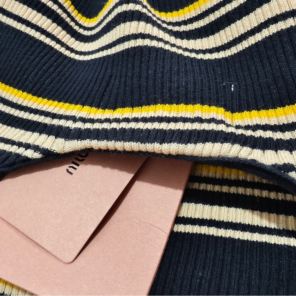 Miu Miu Navy, Yellow & Cream Striped Knit Pencil Skirt - Picture 13 of 13